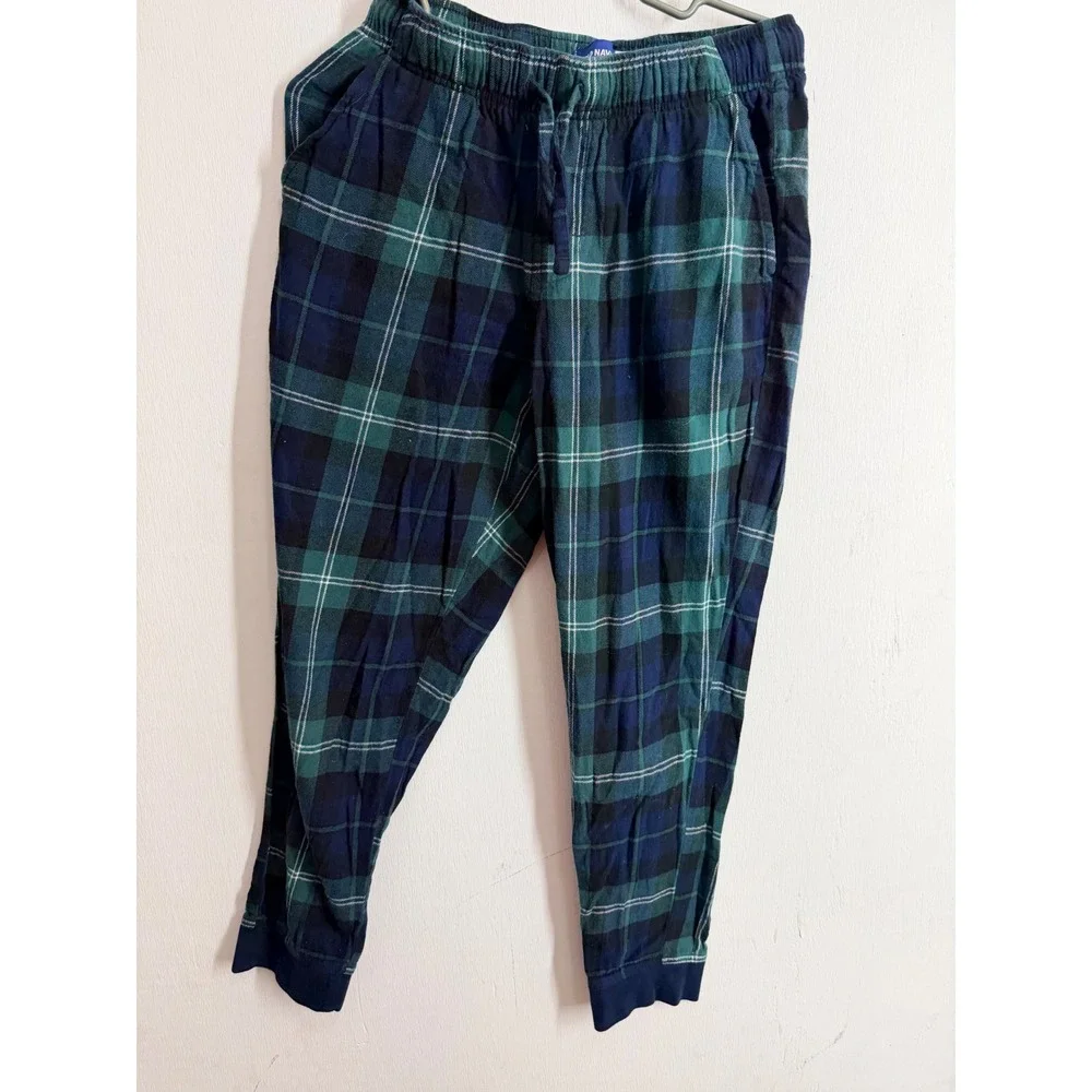 Old Navy Green Blue Plaid Flannel Pajama Jogger Pants Women Small Black Watch